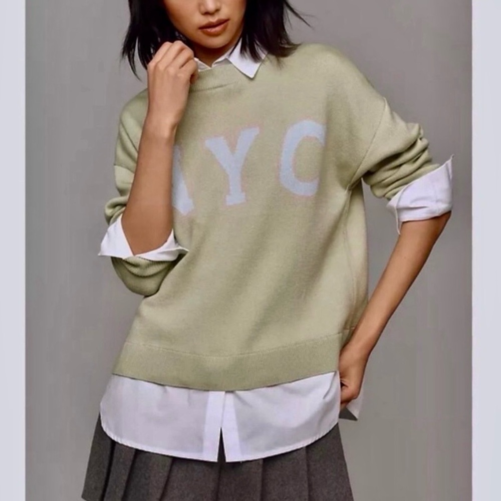 NWT Anthropologie Maeve Twofer NYC. Graphic Sweater HTF Oversized Size Small